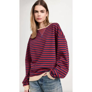 NEW FREE PEOPLE NAUTICAL COMBO CLASSIC STRIPED OVERSIZED CREWNECK SWEATSHIRT L